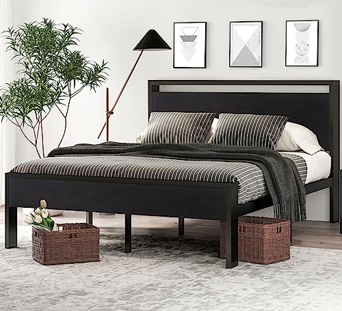 SHA CERLIN 14 Inch Queen Size Metal Platform Bed Frame with Wooden Headboard and Footboard Deal