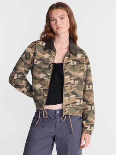 No Boundaries Women's 100% Cotton Twill Barn Jacket w/ Faux Leather Collar
