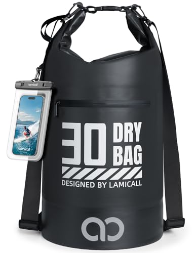 Lamicall Waterproof Dry Bag Backpack 30L with Phone Pouch (Black)