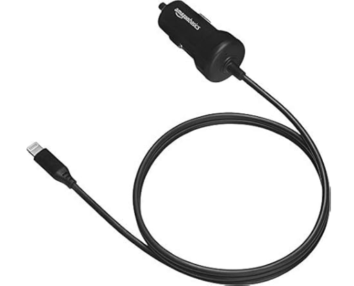AmazonBasics 3' 12W (5V, 2.4A) Car Charger with Lightning Cable