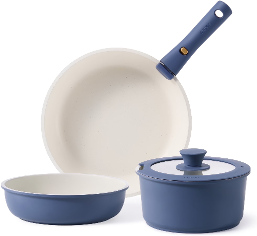Carote 5 Pcs Pots and Pans Nonstick Cookware Set with Detachable Handles, Navy Blue