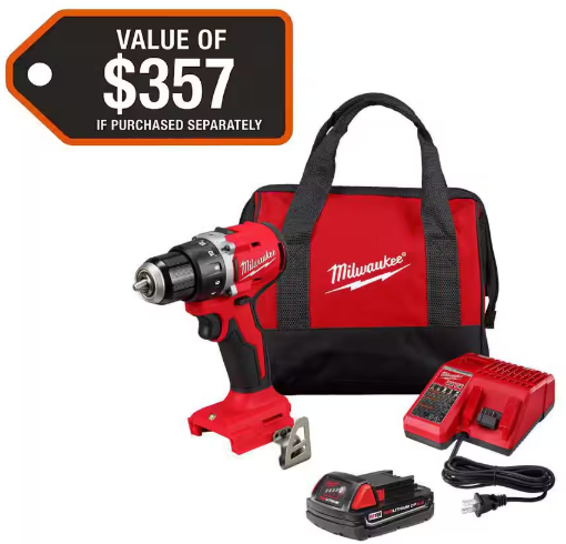 Milwaukee M18 18V Brushless Cordless 1/2 in. Compact Drill/Driver Kit with 2.0 Ah Battery