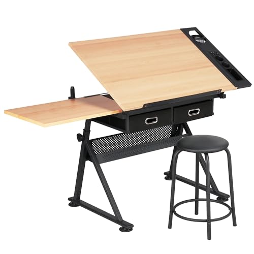 Yaheetech Adjustable Drafting Table Art Desk with Storage Drawers & Stool Deal