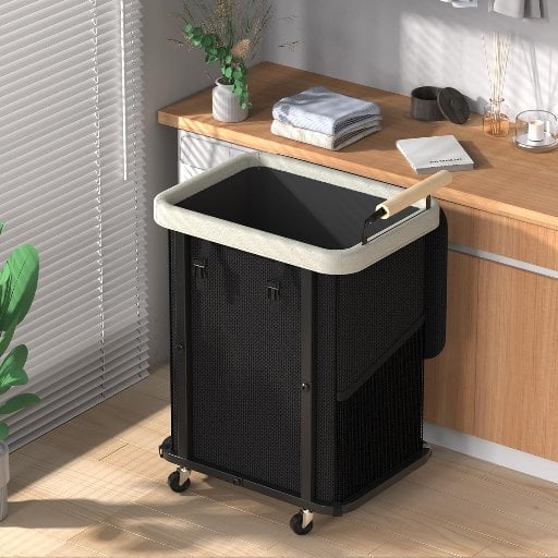 Elowen 40-Gallon Leather Patchwork Laundry Hamper with Lid, Wheels Deal