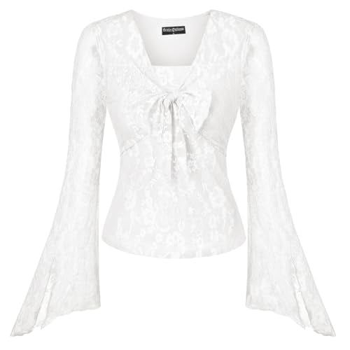 SCARLET DARKNESS Women's Y2K Lace Bell-Sleeve Top Deal