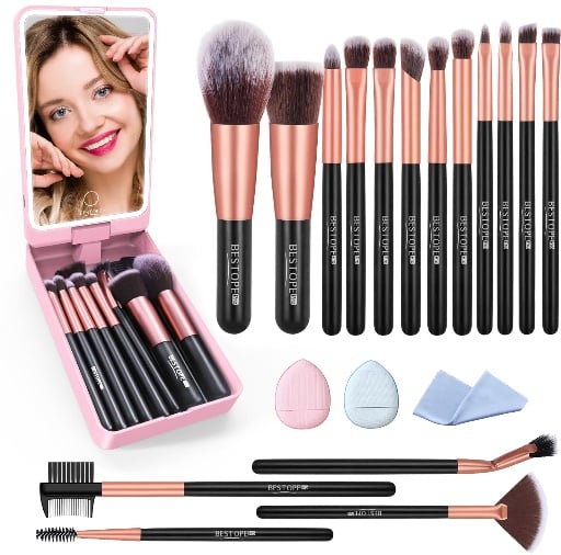 20-Piece Travel Makeup Brush Set with Case