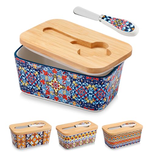 Vancasso 6.5" Ceramic Butter Dish with Bamboo Lid