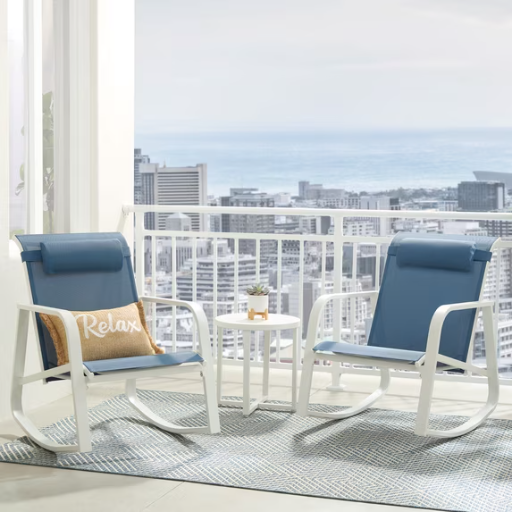 Mainstays Dashwood Steel 3-Piece Rocker Outdoor Chat Set, Blue Deal