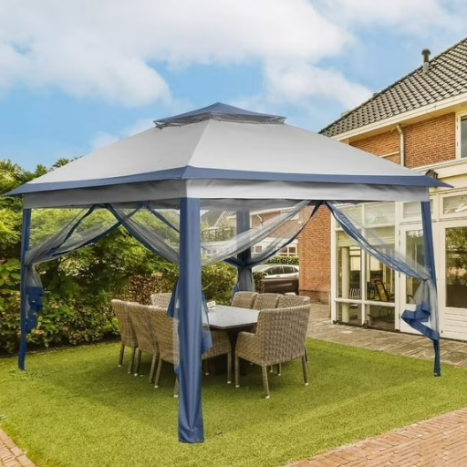Ainfox Collapsible 11x11ft Backyard Gazebo w/ Zippered Mosquito Netting (Navy Blue)