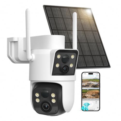 LIWAN No WiFi Dual Lens 4G LTE Solar Powered Security Camera