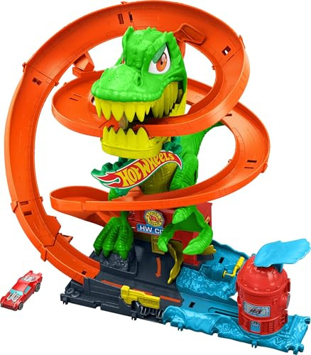 Hot Wheels Diecast City T-Rex Blaze Battle Playset 1:64 Scale