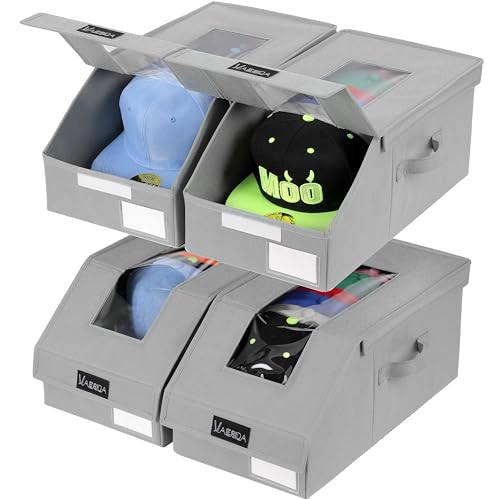 VAESIDA Stackable Baseball Cap Storage Box Organizer w/ Clear Lid 4-Pack