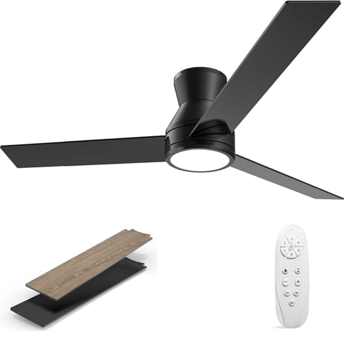 Viossn 42 Inch Black Low Profile Ceiling Fan with Light and Remote Control