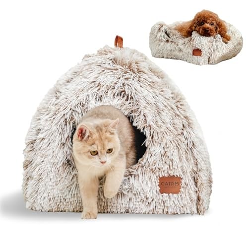 CATISM 2-in-1 Foldable Cat Cave Bed w/ Washable Cushioned Pillow (3 Colors) Deal
