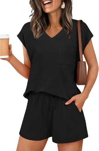 2-Piece RUMIA Women's V-Neck Cap Sleeve Pajama Lounge Set Deal