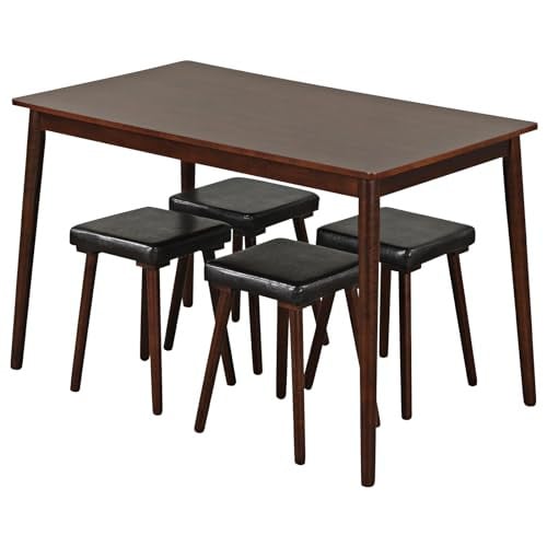 Giantex 5-Piece Dining Table Set with 4 Upholstered Stools