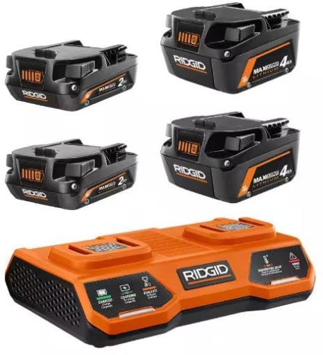 RIDGID 18V Starter Kit w/ 2Ah Battery, 4Ah Battery & Dual Port Charger