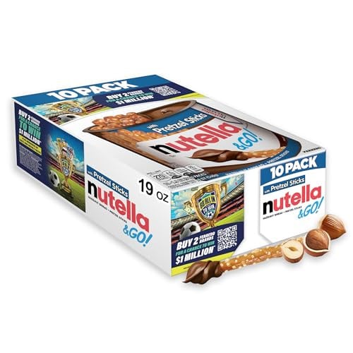 Nutella & GO! Chocolate Hazelnut Spread with Cocoa + Pretzel Sticks, 10 Snack Packs