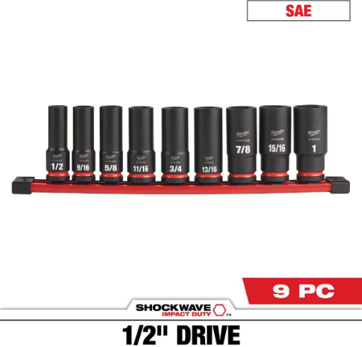 Milwaukee SHOCKWAVE Impact Duty 1/2 in. Drive SAE/Metric Deep Well Impact Socket Set (9-Piece)