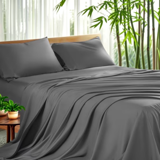 Sonoro Kate Breathable Bamboo Bed Sheet Set, 4-Piece Queen, Dark Gray