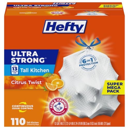 Hefty Ultra Strong 13 Gallon Tall Kitchen Trash Bags, 110-Count, Citrus Twist Deal