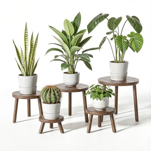 Delma Carbonized Pine Wood Indoor Mid-Century Modern Plant Stands 5-Pack Deal