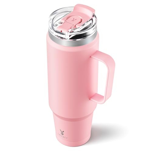 Meoky 40-Oz Stainless Steel Travel Mug Tumbler w/ Handle & 2-in-1 Straw and Sip Lid