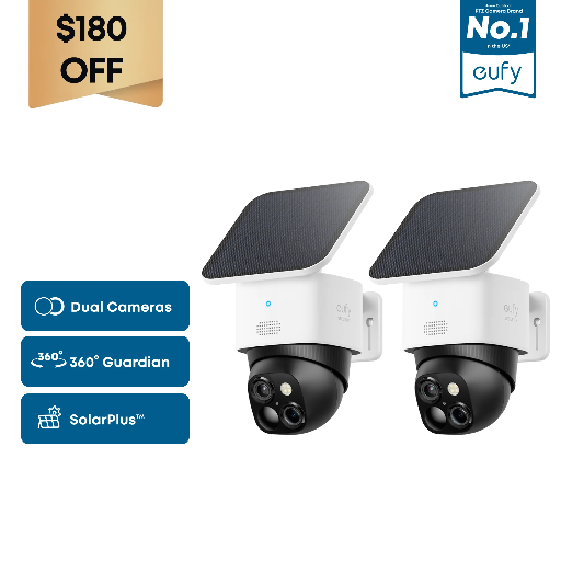 eufy SoloCam S340 3K 360° Pan/Tilt Solar Cameras 2-Pack