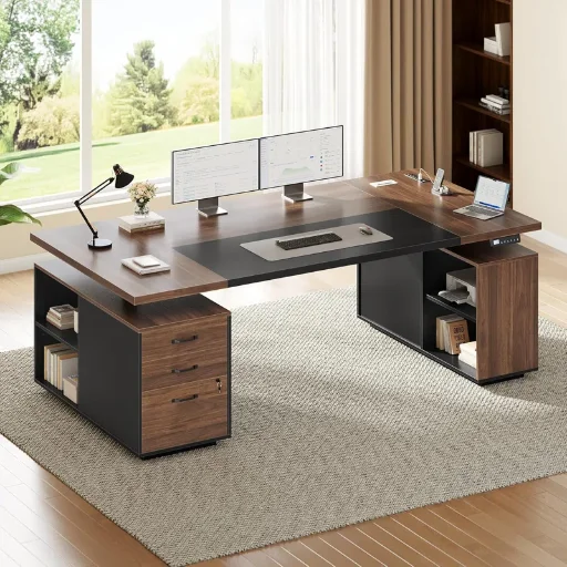 Wrought Studio 71'' x 31.5'' Electric Standing Desk w/ Power Outlet & Lockable File Cabinet Deal