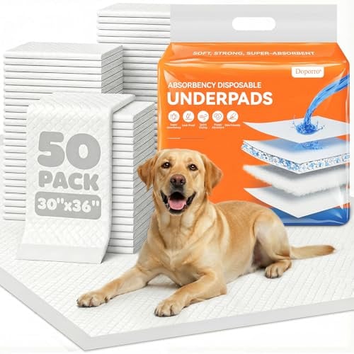 Super Absorbent Dog Pee Pads with Anti-Slip Adhesive Tabs 50-Pack