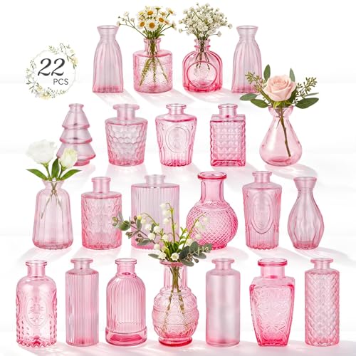 RUCKAE Pink Glass Bud Vases 22 Pack Deal