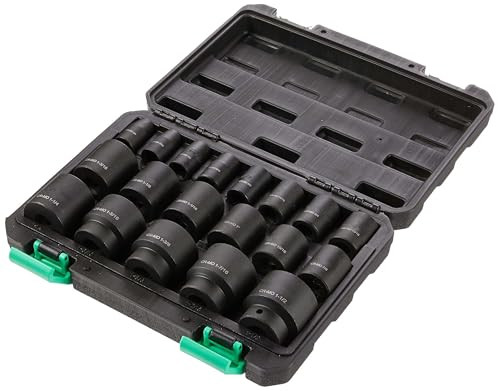 Amazon Basics 1/2" Impact Socket Set, 6 Point Shallow, SAE Size, CR-MO Steel, 19-Piece