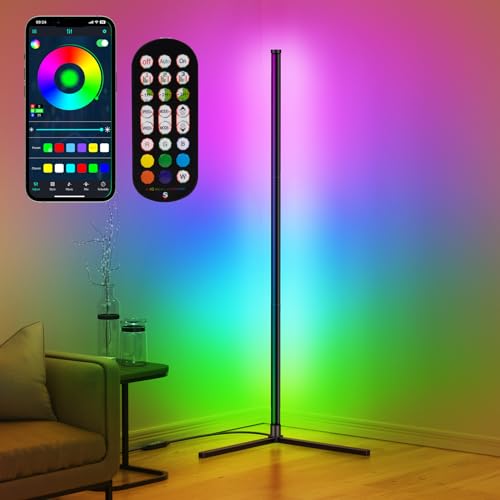 RIYO LED Corner Floor Lamp RGB Color Changing Standing Lamp App Remote Sync Deal