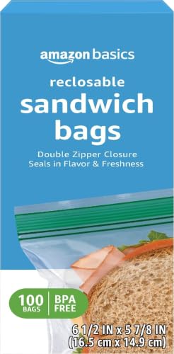 Amazon Basics Reclosable Double Zipper Sandwich Storage Bags 100 Count