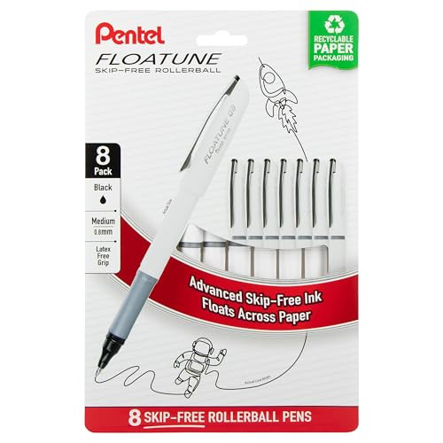 8-Pack 0.8mm Pentel Floatune Medium Point Rollerball Pens (Black Ink)