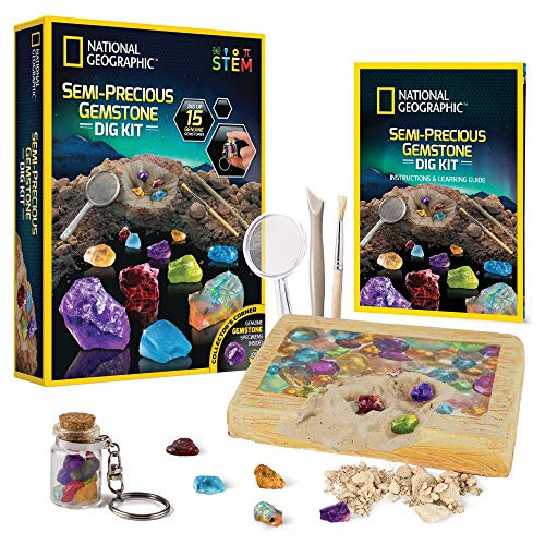National Geographic Semi-Precious Gemstone Dig Kit for Kids - 15 Real Gems