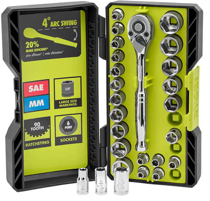 Ryobi 26-Piece 1/4" Drive Ratchet and Socket Set