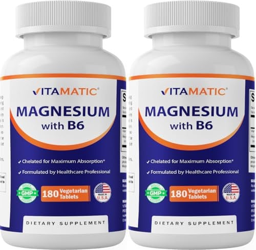 Vitamatic Magnesium Glycinate 500mg w/ B6 Tablets 2-Pack 180-Count Deal