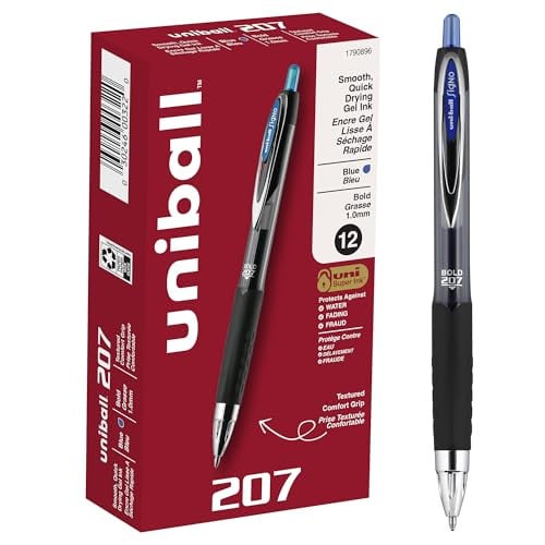 uniball 207 Retractable Gel Pens, Bold Point (1.0mm), Blue, 12 Pack Deal