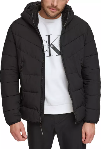 Calvin Klein Men's Chevron Stretch Jacket with Sherpa Lined Hood Deal