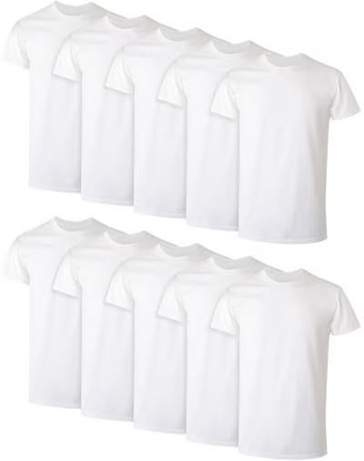 Hanes Men's Crew Neck Cotton Tee Undershirts 10-Pack