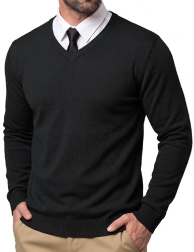 CRYSULLY Men V Neck Dress Sweaters Cable Knit Pullover Sweater Deal