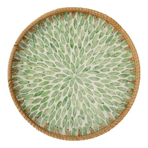 StorageWorks Decorative Round Rattan Trays with Mother of Pearl Inlay