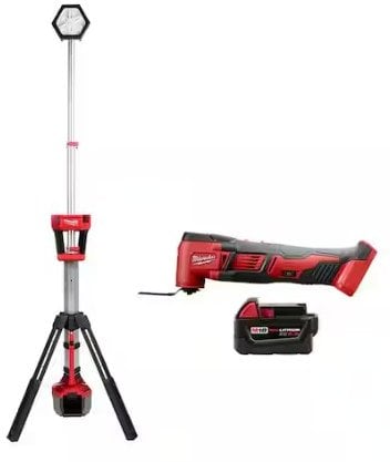 Milwaukee M18 18V Lithium-Ion Cordless Oscillating Multi-Tool with LED Tower Light and 5.0 Ah Battery