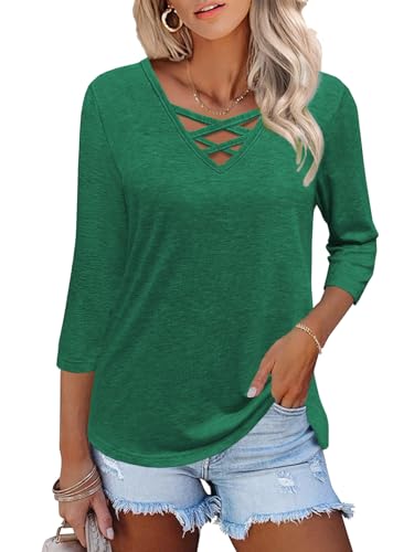 Heymiss Women's 3/4-Sleeve V-Neck Tunic Top