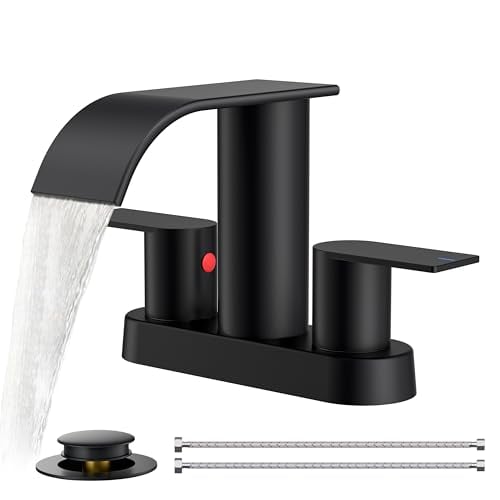 FORIOUS 4" Centerset 2-Handle Waterfall Bathroom Faucet w/ Pop-Up Drain (Matte Black)