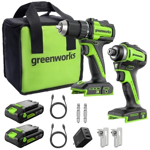 Greenworks 24V Cordless Brushless 400 in-lbs Drill/Driver + 1950 in-lbs Impact Driver Combo with (2) 2.0Ah USB-C Batteries Deal