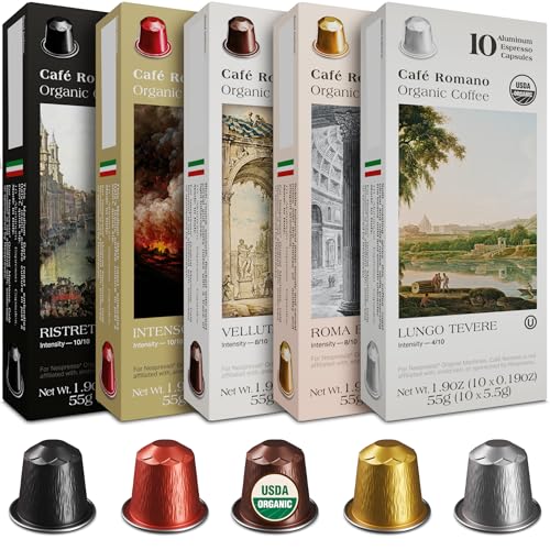 Organic USDA Café Romano Aluminum Espresso Pods for Nespresso Original, 100-Pack