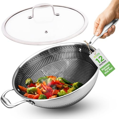 NutriChef 12" Stainless Steel Wok