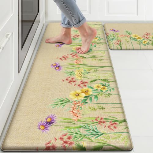 Floral Kitchen Mats 2 Piece Set Anti Fatigue Water-Absorbent